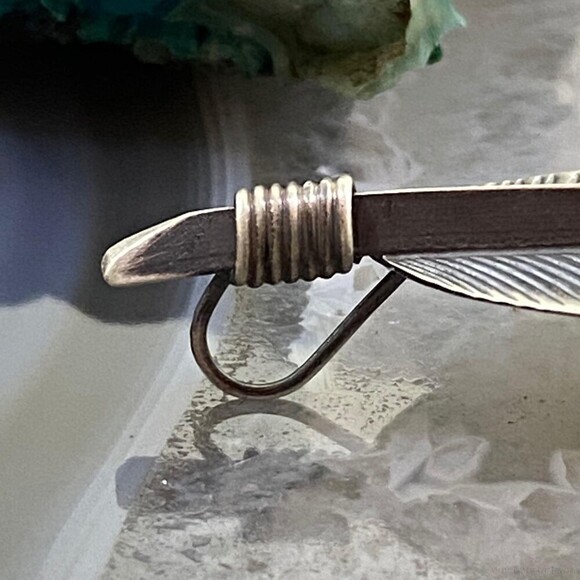 Billy Long Native American Sterling Oxidized Feather w/Turquoise Unisex Pendant - Picture 4 of 10